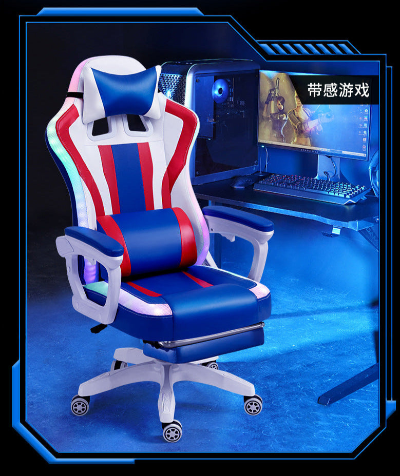 Cargue la imagen en el visor de la galería, [Built-in RGB Light &amp; Bluetooth Speaker] American Style PU Leather Gaming Racing Chair OFFICE Computer Chair
