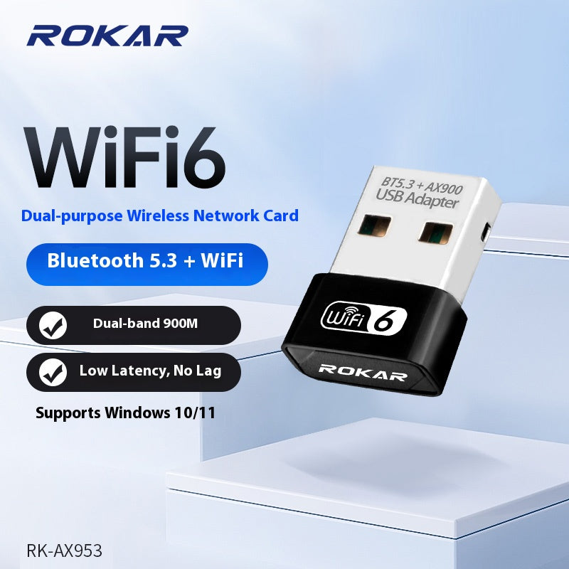 Load image into Gallery viewer, ROKAR WiFi 6 + Bluetooth 5.3 Dual-Band USB Adapter - 900Mbps Wireless Network Card for Desktop and Laptop
