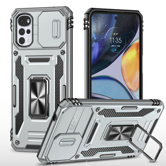 [Magnetic Rotable Kickstand][Slide Camera Cover] Motorola Moto G22 - Shield Shockproof Rugged Heavy Duty Case