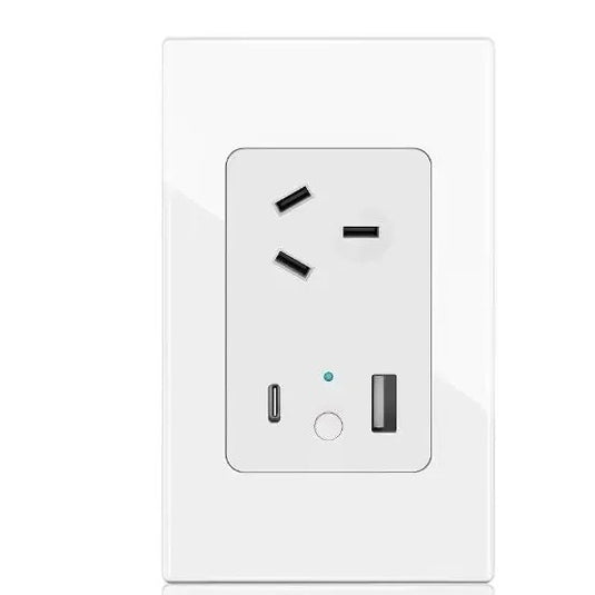 [TUYA Smart Home] TUYA WiFi Smart 10A Wall Power Socket Outlet Glass Panel 1 Plug With 1 x USB & 1 x PD 30W Port - Polar Tech Australia