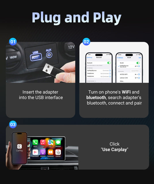 Plug and Play Wireless CarPlay Adapter With Built-in Screen for iPhone 11/12/13/14/15/16