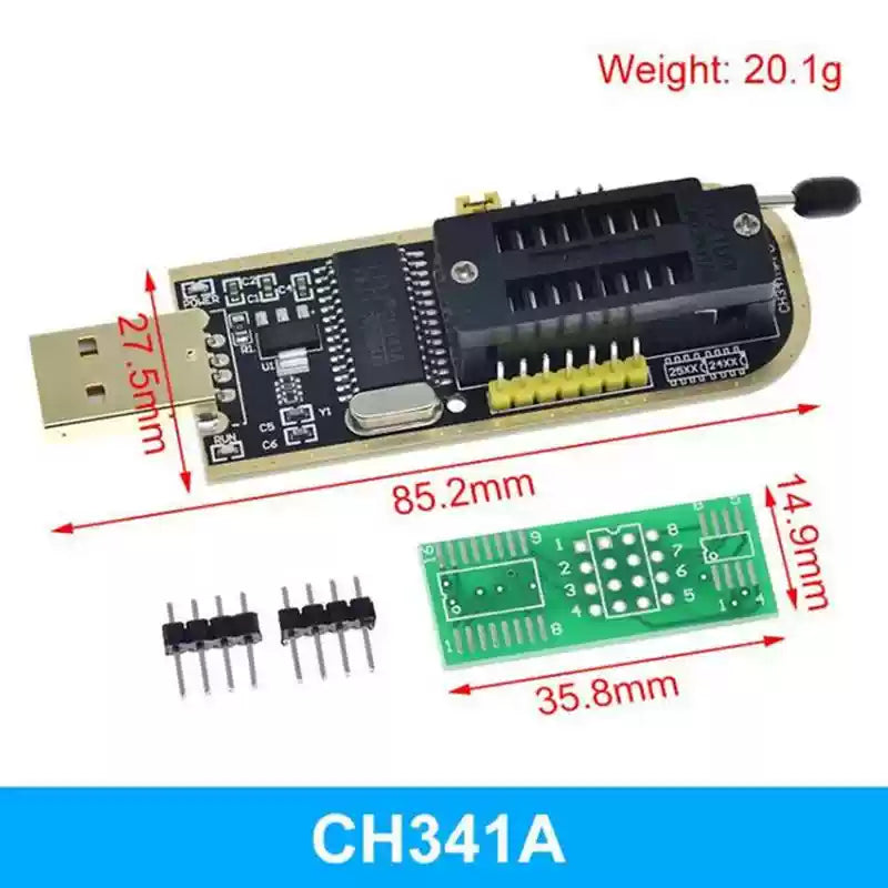 Chargez l&#39;image dans la visionneuse de la galerie, [CH341A]  [8 in 1] BIOS Programmer Set (1.8V / 3.3V / 5V) SPI Flash USB Programming Module + SOIC8/SOP8 Test Clip
