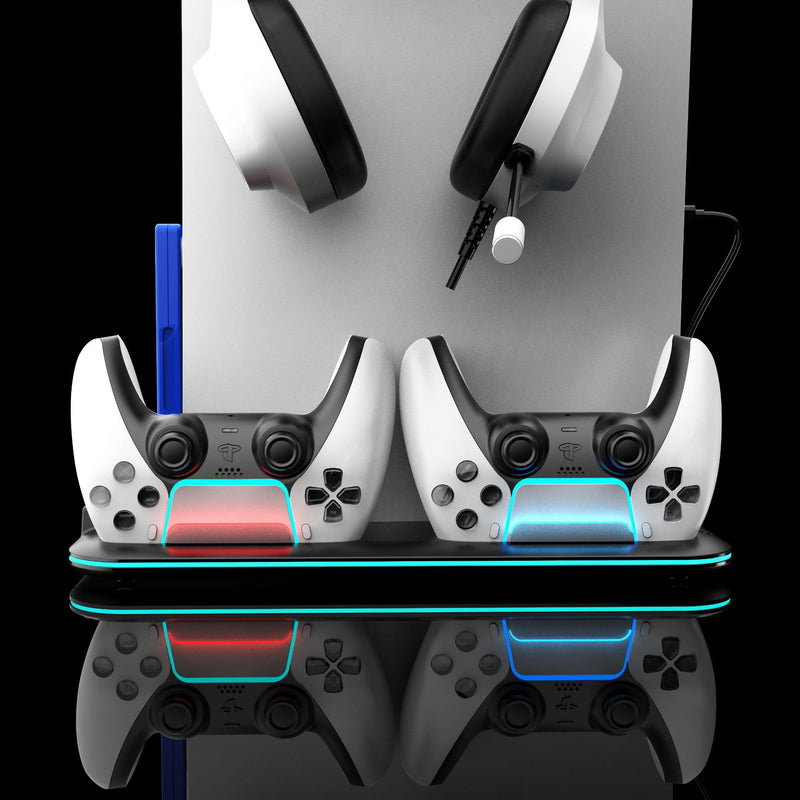 Cargue la imagen en el visor de la galería, SONY PlayStation PS5 Slim &amp; PS5 Pro - All-in-one Multifunction Charging Stand with Cooling Fan &amp; RBG Light Effect &amp; Disc Storage
