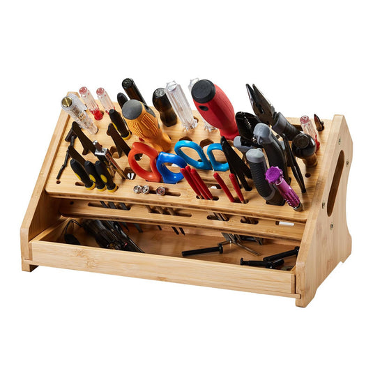 Wooden Repair Tool Organizer Rack - Multi-Function Screwdriver Holder, Scissors & Tool Storage Organizer