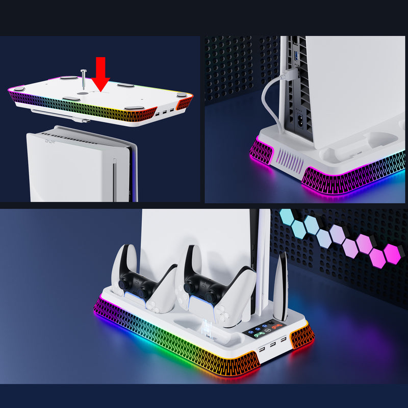 Cargue la imagen en el visor de la galería, SONY PlayStation PS5 Slim &amp; PS5 Pro - All-in-one Multifunction Charging Stand with Cooling Fan &amp; RBG Light Effect
