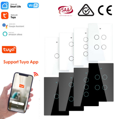 [TUYA Smart Home][SAA Approved] TUYA WiFi Smart Touch Switch Home Light Fan Remot AU Versione Control 1/2/3/4 Gang Wall Switch Panel