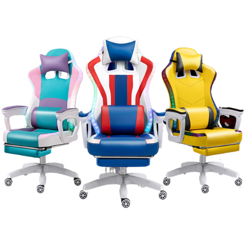 Cargue la imagen en el visor de la galería, [Built-in RGB Light &amp; Bluetooth Speaker] American Style PU Leather Gaming Racing Chair OFFICE Computer Chair
