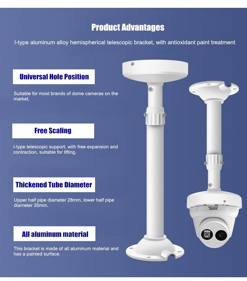 Chargez l&#39;image dans la visionneuse de la galerie, Universal Retractable Extension Aluminium CCTV Dome Camera Wall or Ceiling Mount Bracket Holder - Polar Tech Australia
