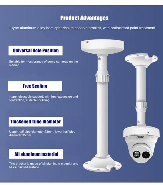 Universal Retractable Extension Aluminium CCTV Dome Camera Wall or Ceiling Mount Bracket Holder - Polar Tech Australia