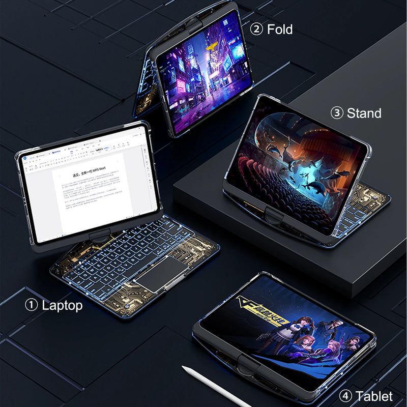 Load image into Gallery viewer, Apple iPad Pro 3/4/5/6 12.9&quot; &amp; Air 6 13” -180 Degree Rotation Magic Cyberpunk Style Transparent Keyboard Case - Polar Tech Australia
