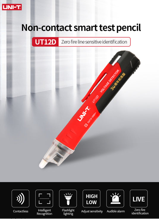 [UT12D] UNI-T AC Voltage Tester Detector Non-contact Indicator Pencil Stick 12V-1000V Electric Power LED Light Sensor Meter