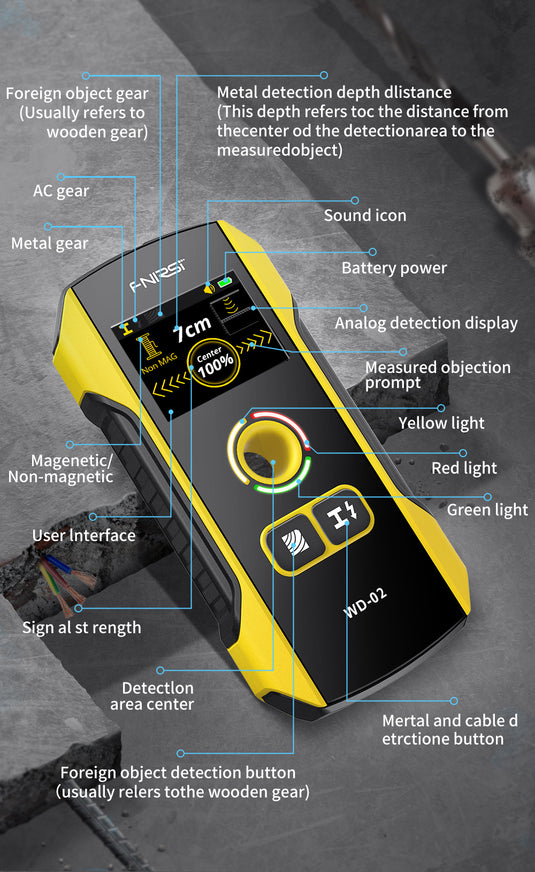 [WD-02] FNIRSI Wall Detector Scanners Stud Finder Positioning Hole TFT Display AC Live Cable Wires Metal Wood Stud Wall Scanner