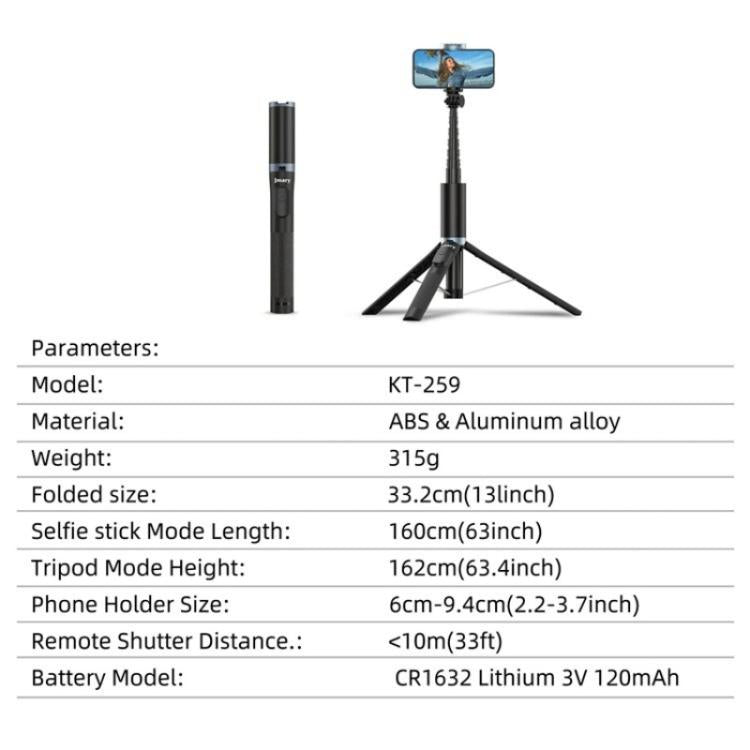 Load image into Gallery viewer, JMARY KT-259 360 Degree Rotating Phone Clip Retractable Selfie Stick Tripod
