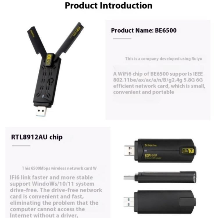 Load image into Gallery viewer, [BE6500] Tri-Band WiFi 7 Wireless Network Card 6500M USB 3.0 Adapter for PC
