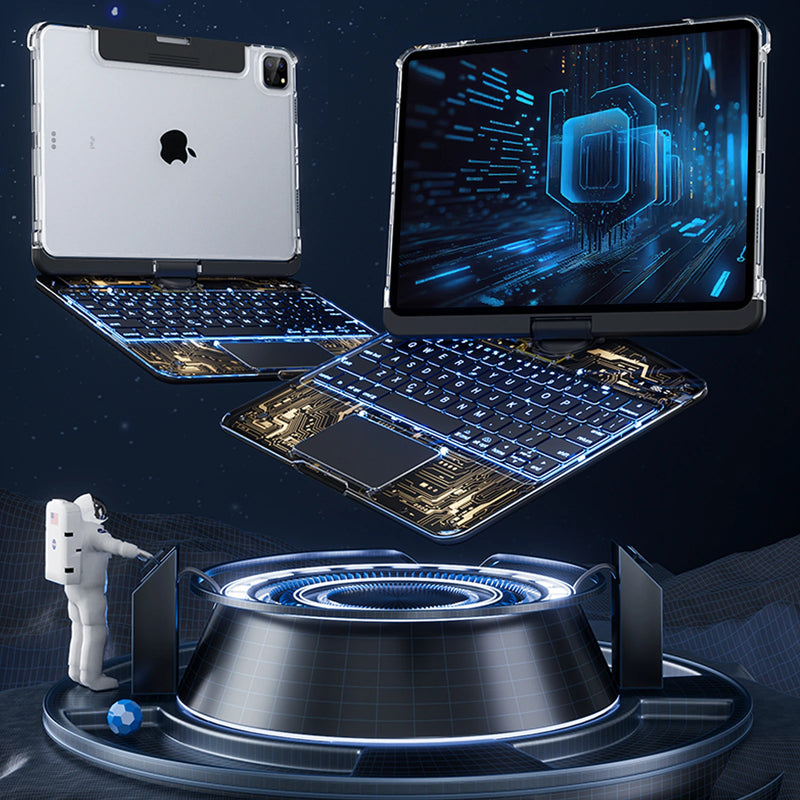 Cargue la imagen en el visor de la galería, Apple iPad Pro 3/4/5/6 12.9&quot; &amp; Air 6 13” -180 Degree Rotation Magic Cyberpunk Style Transparent Keyboard Case - Polar Tech Australia
