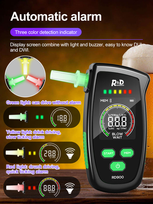 [RD900] R&D Alcohol Tester Rechargeable Digital Breath Tester Breathalyzer Gas Alcohol Detector for Personal & Professional Use