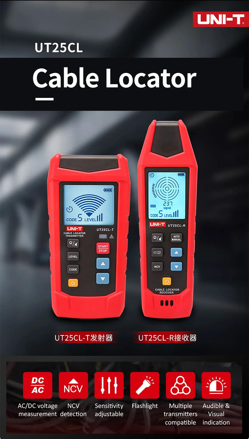 Cargue la imagen en el visor de la galería, [UT25CL] UNI-T Handheld Cable Locator NCV Non-contact Electrical Test Electrical Safety Detector Trace Underground Cable Paths
