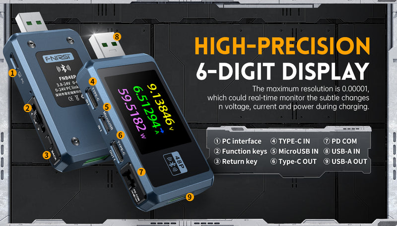 Load image into Gallery viewer, [FNB48P] FNIRSI USB Tester with Bluetooth Voltmeter Ammeter TYPE-C Fast Charge Detection Trigger Capacity Ripple Measurement with CNC Metal Shell
