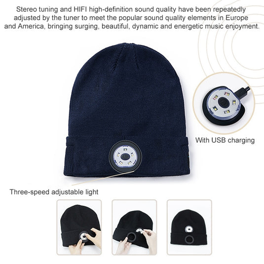 Outdoor Night Running Night Fishing LED Light Illumination Bluetooth 5.0 Knitted Hat