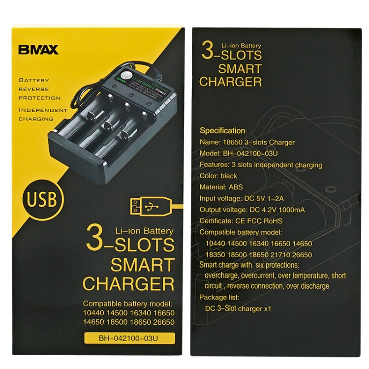 Load image into Gallery viewer, BMAX 18650 3-Slot USB Charging Seat 3.7/4.2V Independent Lithium Battery Charger
