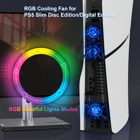 PS5 Slim Host Optical Drive / Digital Version Universal With RGB Colorful Light Cooling Fan