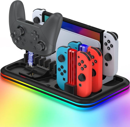 Cargue la imagen en el visor de la galería, For Nintendo Switch / OLED Charging Dock Station Controller Charger with RGB Light
