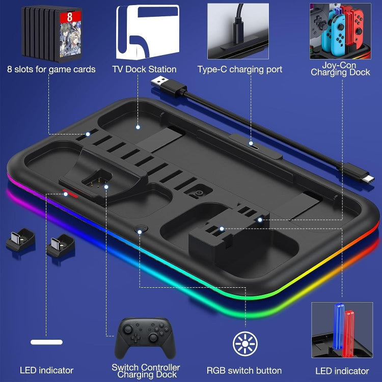 Cargue la imagen en el visor de la galería, For Nintendo Switch / OLED Charging Dock Station Controller Charger with RGB Light
