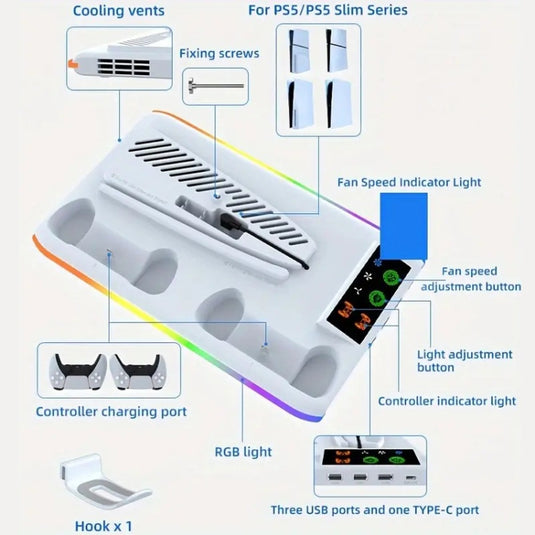 PS5 Slim / PS5 iplay HA-8008 Cooling Bracket Headphone Organiser Grip Holder Charger