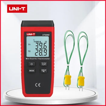 Chargez l&#39;image dans la visionneuse de la galerie, [UT320D] UNI-T Digital Thermometer Mini Dual Contact Thermocouple Type K J High Temperature Meter Tester -50℃ to 1300℃
