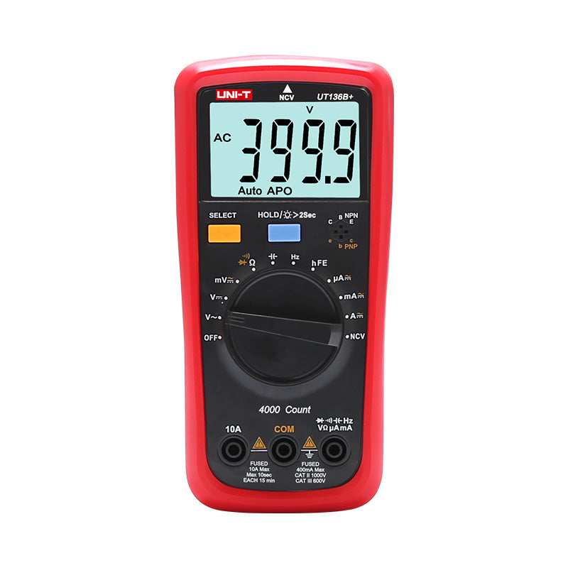 Cargue la imagen en el visor de la galería, [UT136B+] UNI-T Digital multimeter tester AC DC Voltmeter Ammeter Ohm capacitance HFE Diode/transistor tester
