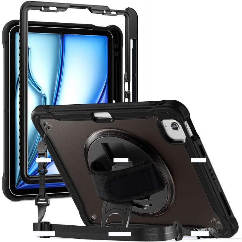 Cargue la imagen en el visor de la galería, Apple iPad Air 2024 6/6th 11&#39;&#39; &amp; Pro 1/2/3/4 11&#39;&#39; &amp; iPad 4/5 Air 10.9&#39;&#39; - 360 Degree Rotate Shockproof Heavy Duty Tough Stand Case Cover With Strap &amp; Pen Holder - Polar Tech Australia
