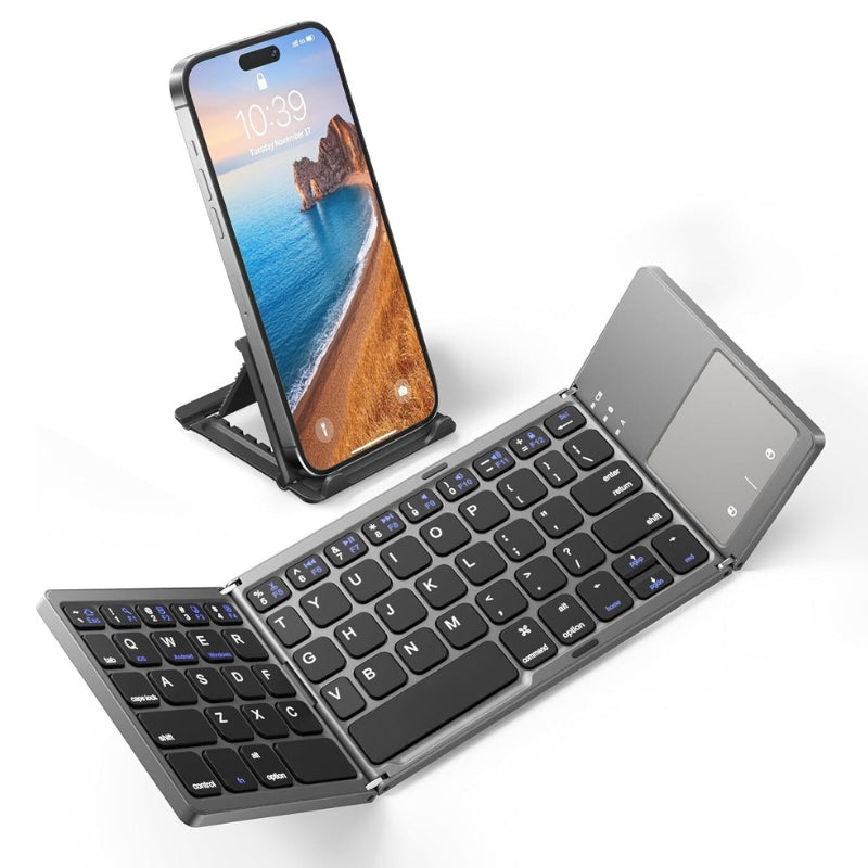 Chargez l&#39;image dans la visionneuse de la galerie, Foldable Bluetooth Keyboard with Touchpad Portable Wireless Keyboard , Rechargeable Full Size Ultra Slim Pocket Folding Keyboard for Android Windows iOS Tablet And Mobile Phone
