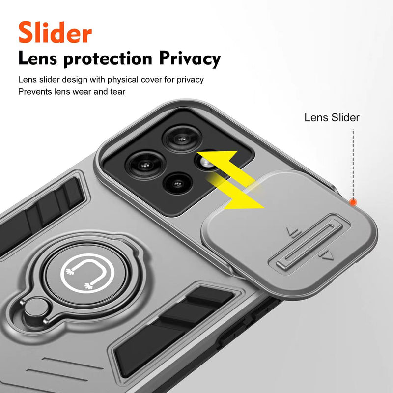 Chargez l&#39;image dans la visionneuse de la galerie, [Built-in Ring Bracket][With Slide Lens Cover] Motorola Moto G13/23 Mecha-style Anti-slip Protective Hard Heavy Duty Series Case
