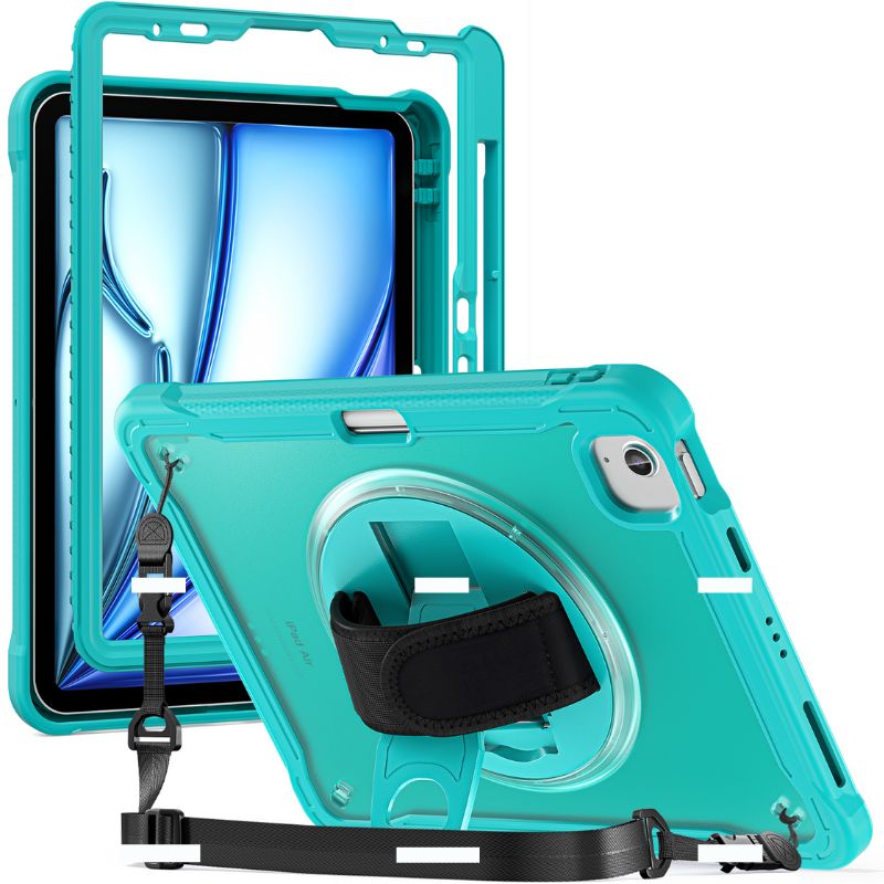 Cargue la imagen en el visor de la galería, Apple iPad Air 2024 6/6th 11&#39;&#39; &amp; Pro 1/2/3/4 11&#39;&#39; &amp; iPad 4/5 Air 10.9&#39;&#39; - 360 Degree Rotate Shockproof Heavy Duty Tough Stand Case Cover With Strap &amp; Pen Holder - Polar Tech Australia
