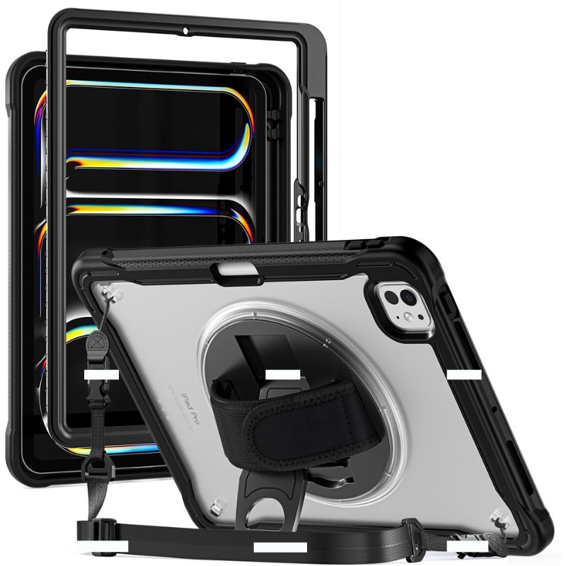 Cargue la imagen en el visor de la galería, Apple iPad Pro 11&quot; (M4) 2024 5th Generation - 360 Degree Rotate Shockproof Heavy Duty Tough Stand Case Cover With Strap &amp; Pen Holder - Polar Tech Australia
