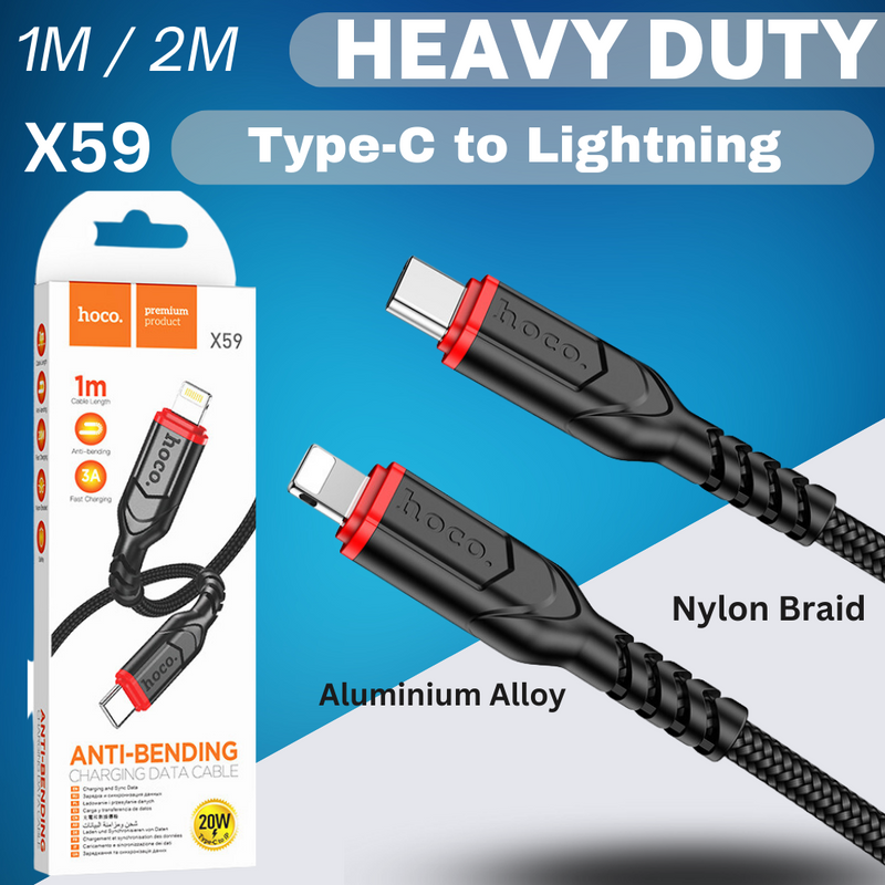 Chargez l&#39;image dans la visionneuse de la galerie, [X59][1M/2M][Heavy Duty][Type-C To Lighting] HOCO Times Speed Fast PD 20W Charging Data Sync USB Cable For Apple Device - Polar Tech Australia
