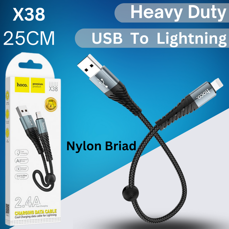 Cargue la imagen en el visor de la galería, [X38][25CM Short][Heavy Duty][USB To Lightning] HOCO Universal Traveling Fast Charging USB Cable For Apple Lightning Device - Polar Tech Australia
