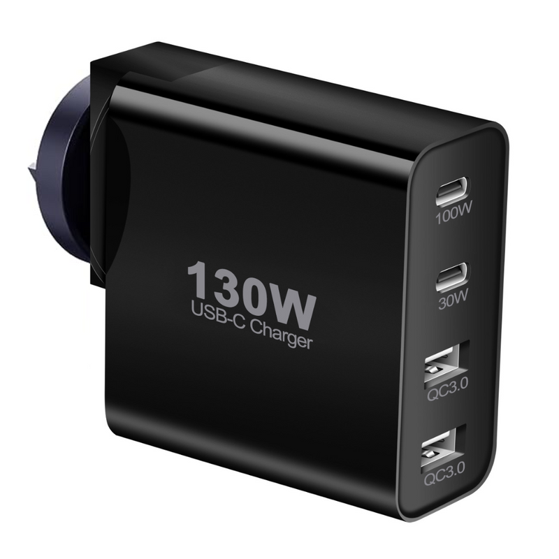 Cargue la imagen en el visor de la galería, 130W GaN Fast 4 Ports PD Type-C USB-C + USB 3.0 Wall Charger Traveller Power Adapter - (AU Plug) - Polar Tech Australia
