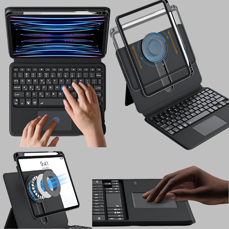 Cargue la imagen en el visor de la galería, Apple iPad Pro 13&quot; 2024 (7th Gen) - Magic 360 Rotation Detachable Smart Wireless Trackpad Keyboard Flip Case - Polar Tech Australia
