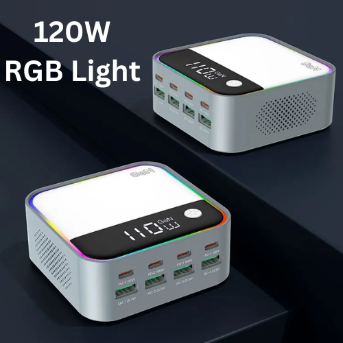 [120W GaN][RGB Light] Universal Phone Tablet Laptop MacBook PD+QC 8 Ports USB Type-C Wall Charger Desktop Home Office Charging Station Power Adapter (AU Plug)