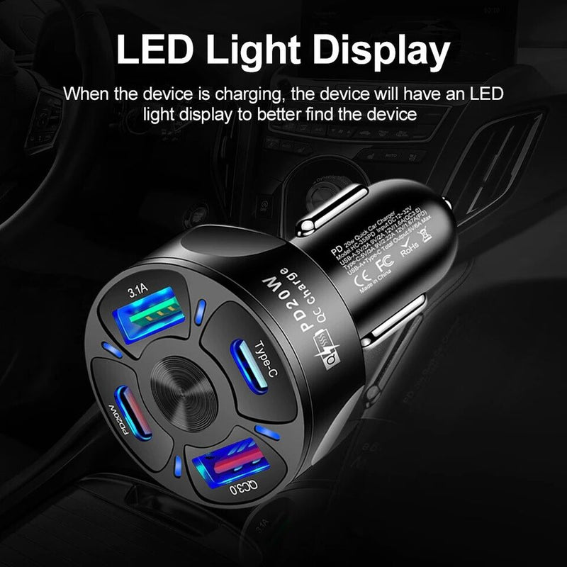 Chargez l&#39;image dans la visionneuse de la galerie, Universal PD + QC 3.0 30W Super Fast 4 Ports Quick Car Charger - Polar Tech Australia
