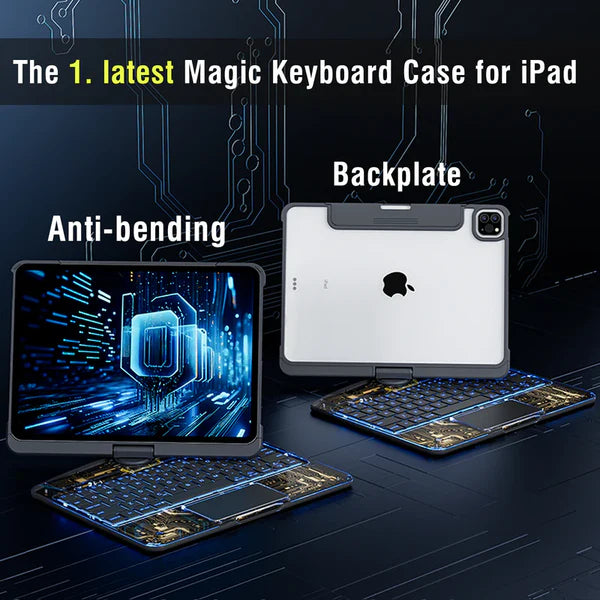 Load image into Gallery viewer, Apple iPad Pro 3/4/5/6 12.9&quot; &amp; Air 6 13” -180 Degree Rotation Magic Cyberpunk Style Transparent Keyboard Case - Polar Tech Australia
