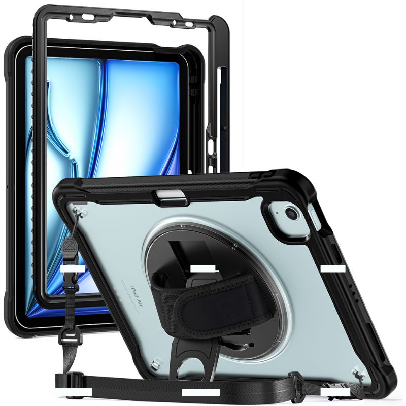 Cargue la imagen en el visor de la galería, Apple iPad Air 2024 6/6th 11&#39;&#39; &amp; Pro 1/2/3/4 11&#39;&#39; &amp; iPad 4/5 Air 10.9&#39;&#39; - 360 Degree Rotate Shockproof Heavy Duty Tough Stand Case Cover With Strap &amp; Pen Holder - Polar Tech Australia
