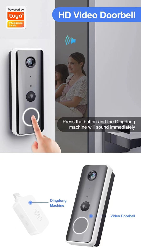 [Tuya Smart Home][With Chime] Tuya 2K Ultra HD Smart Doorbell Camera Wireless Wifi Doorbell Two Way Audio Intercom App Control - Polar Tech Australia