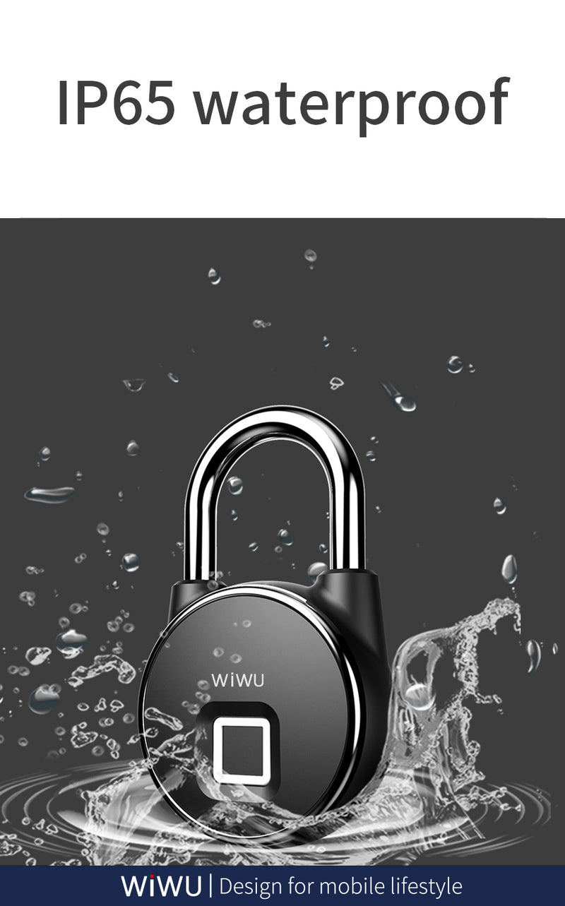 Chargez l&#39;image dans la visionneuse de la galerie, WIWU S5 IP65 Waterproof Smart Rechargeable Fingerprint Padlock For Door Bicycle Bag Cabinets - Polar Tech Australia
