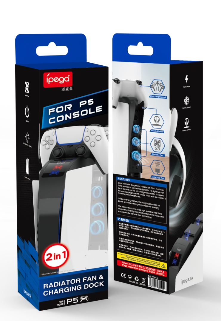 Chargez l&#39;image dans la visionneuse de la galerie, [With Built-in Cooling Fan] Sony PlayStation 5 PS5 - 2 in 1 Dual Controller Charging Stand Fan Headset Storage Rack - Polar Tech Australia
