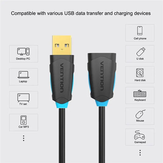 Xbox One PC VENTION CBCBI Gold Plated USB 2.0 Extension Data Cable - Polar Tech Australia