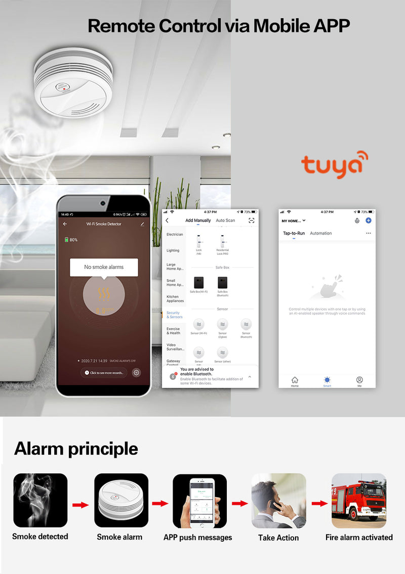 Chargez l&#39;image dans la visionneuse de la galerie, [TUYA Smart Home] Battery Powered Wireless WIFI Smoke Detector Smart Home Security - Polar Tech Australia
