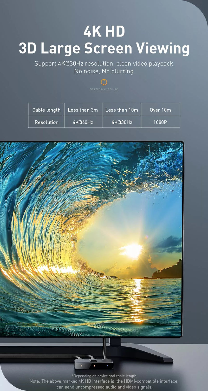Cargue la imagen en el visor de la galería, Baseus Matrix 3 Ports HDMI Splitter 4K HD 60Hz (Two-Way Switch) - Polar Tech Australia
