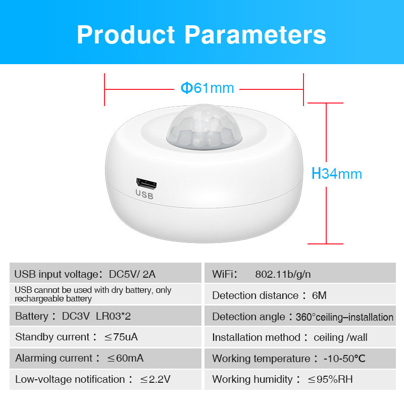 Load image into Gallery viewer, [TUYA Smart Home] Battery &amp; Wired Powdered 360 Degree WIFI Infrared Detector PIR Motion Detect Sensor Smart Home Security - Polar Tech Australia
